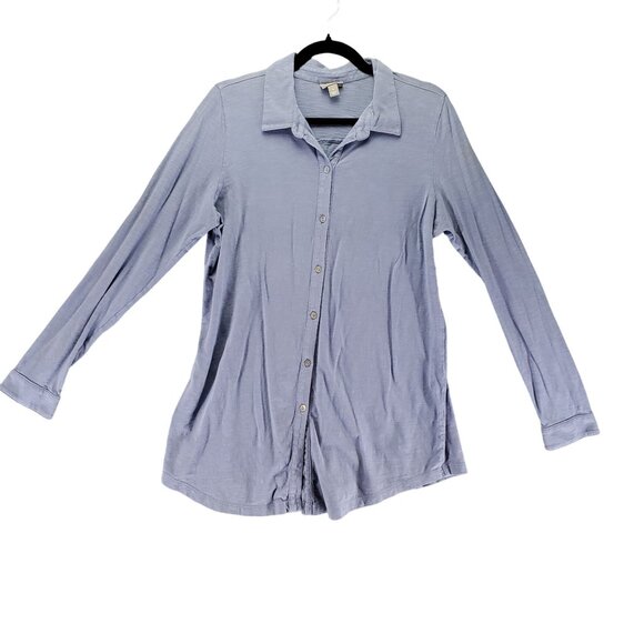 J. Jill Top Women’s Size Medium Blue Button-Up Long Sleeve 100% Cotton Shirt - Picture 1 of 9